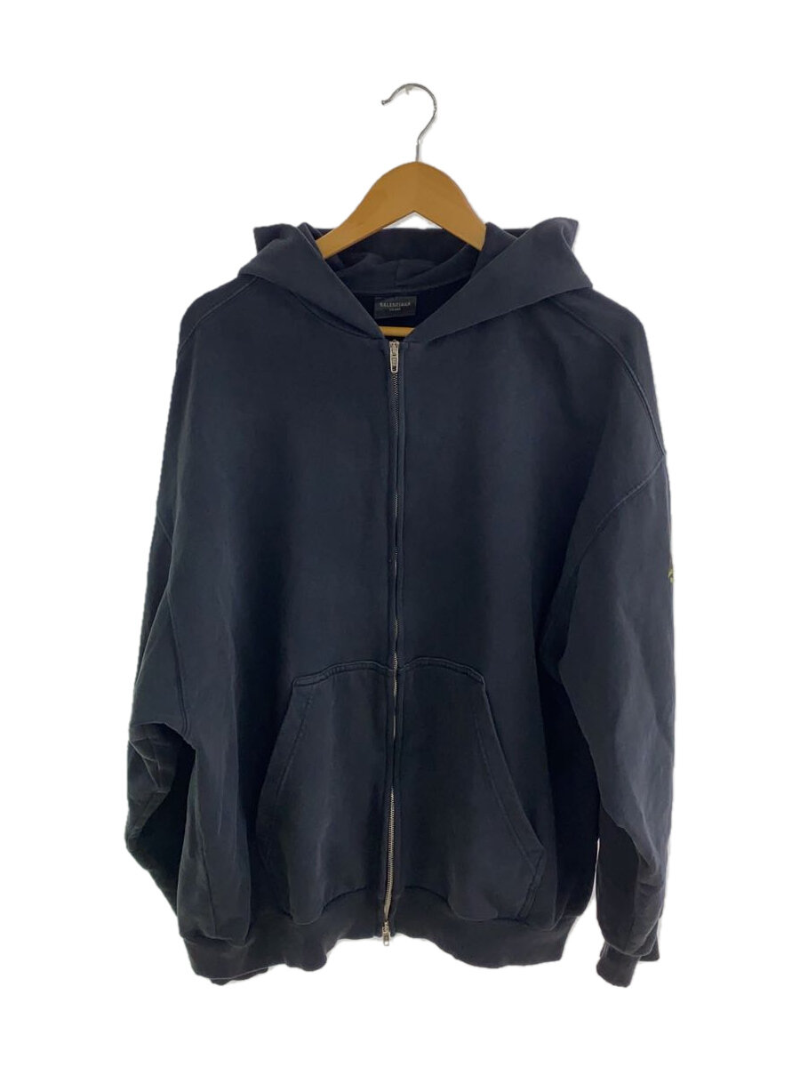 【中古】BALENCIAGA◆BURNING UNITY ZIP-UP HOODIE/ジップパーカー/M/綿織物/BLK/770939【メンズウェア】