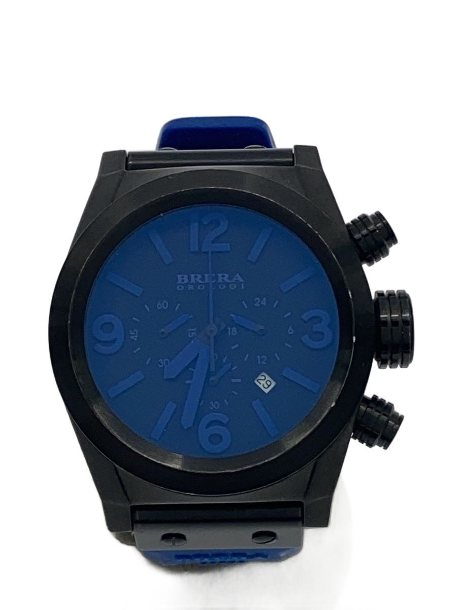 【中古】BRERA OROLOGI◆石英ウオッチ/アナログ/天然ゴム/BLK/BLU/SS/AC09【服飾雑貨他】