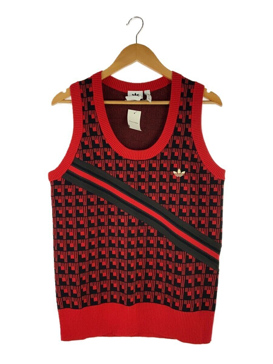 【中古】adidas◆編み物より良い(薄っぺら)/O/ポリエステル/RED/総柄【メンズウェア】