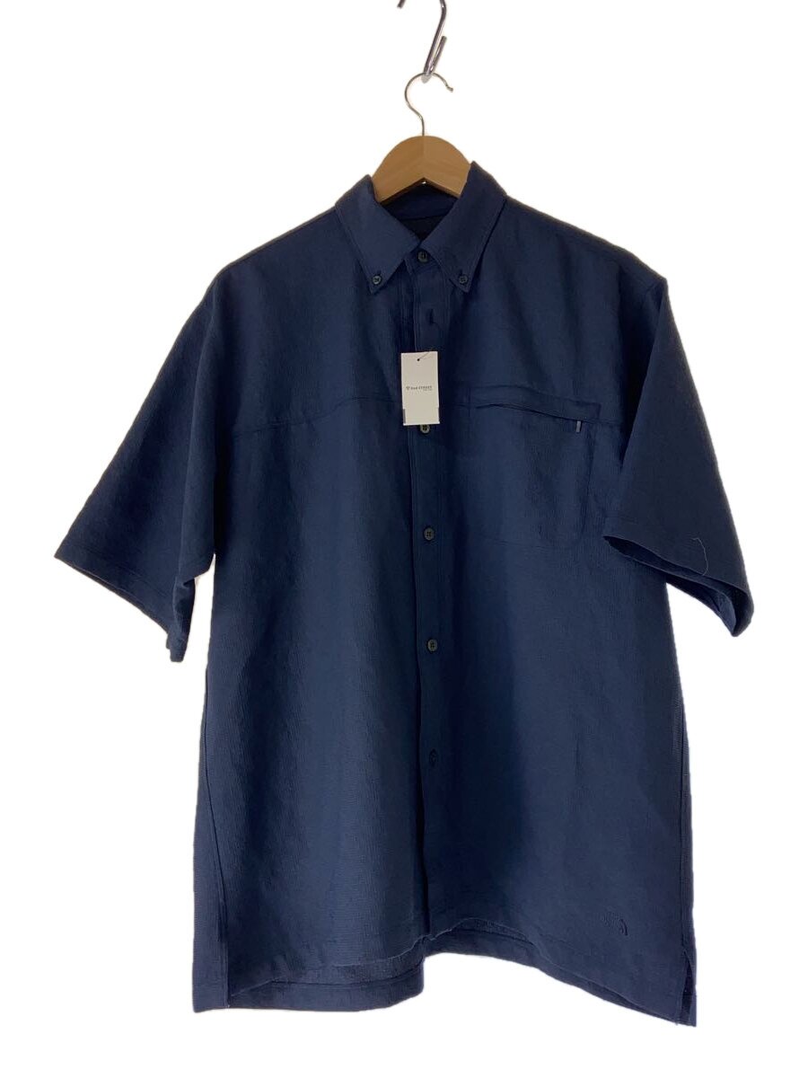 【中古】THE NORTH FACE◆S/S AWNING SHIRT_ショートスリーブオーニングシャツ/M/ポリエステル/NVY/無地【メンズウェア】