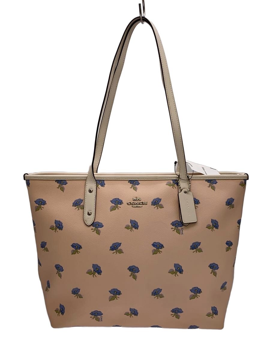 【中古】COACH◆トートバッグ/なめし革/PNK/花柄/F73203【御徒面子】