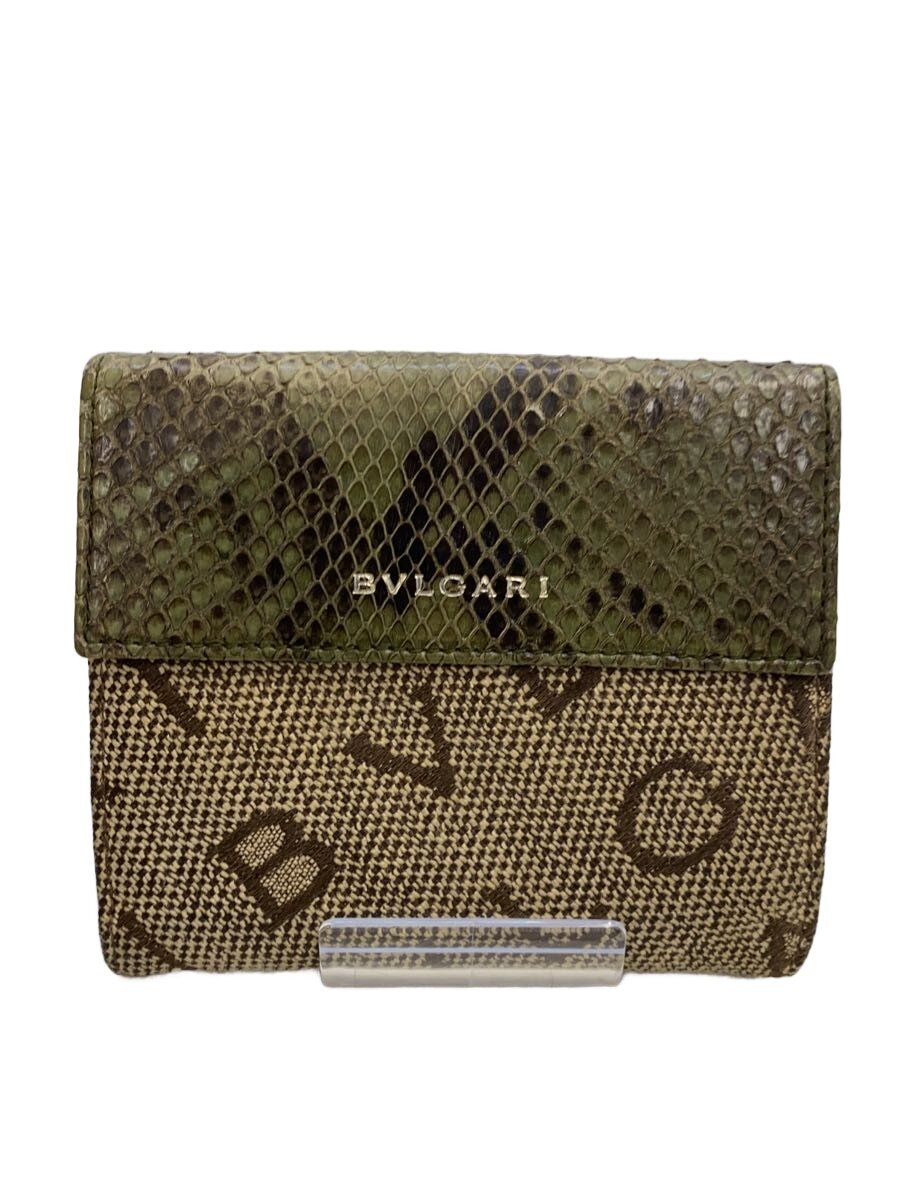 【中古】BVLGARI◆2つ折り札入れ/帆布/KHK/総柄/メンズ【服飾雑貨他】