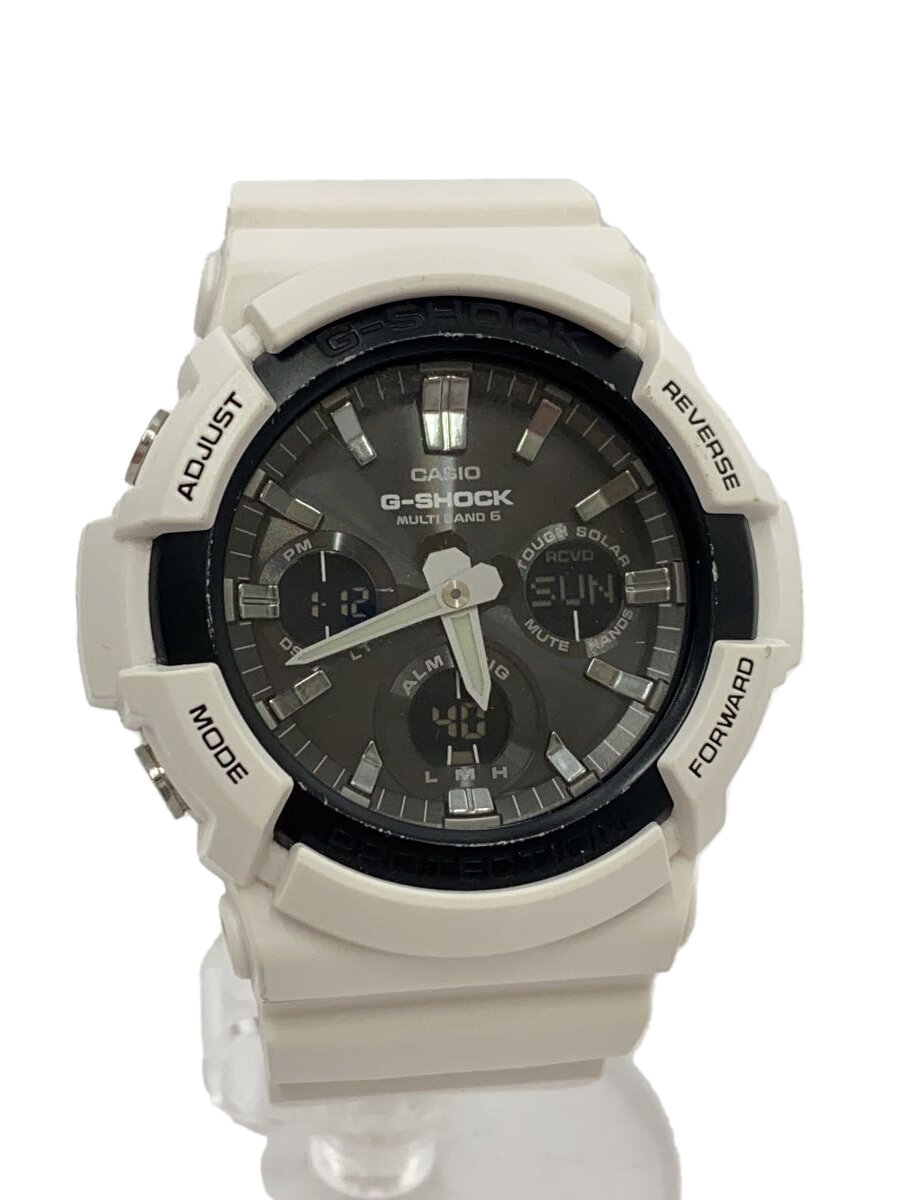 【中古】CASIO◆ソーラーウオッチ/デジアナ/天然ゴム/BLK/WHT/GAW-100B//【服飾雑貨他】