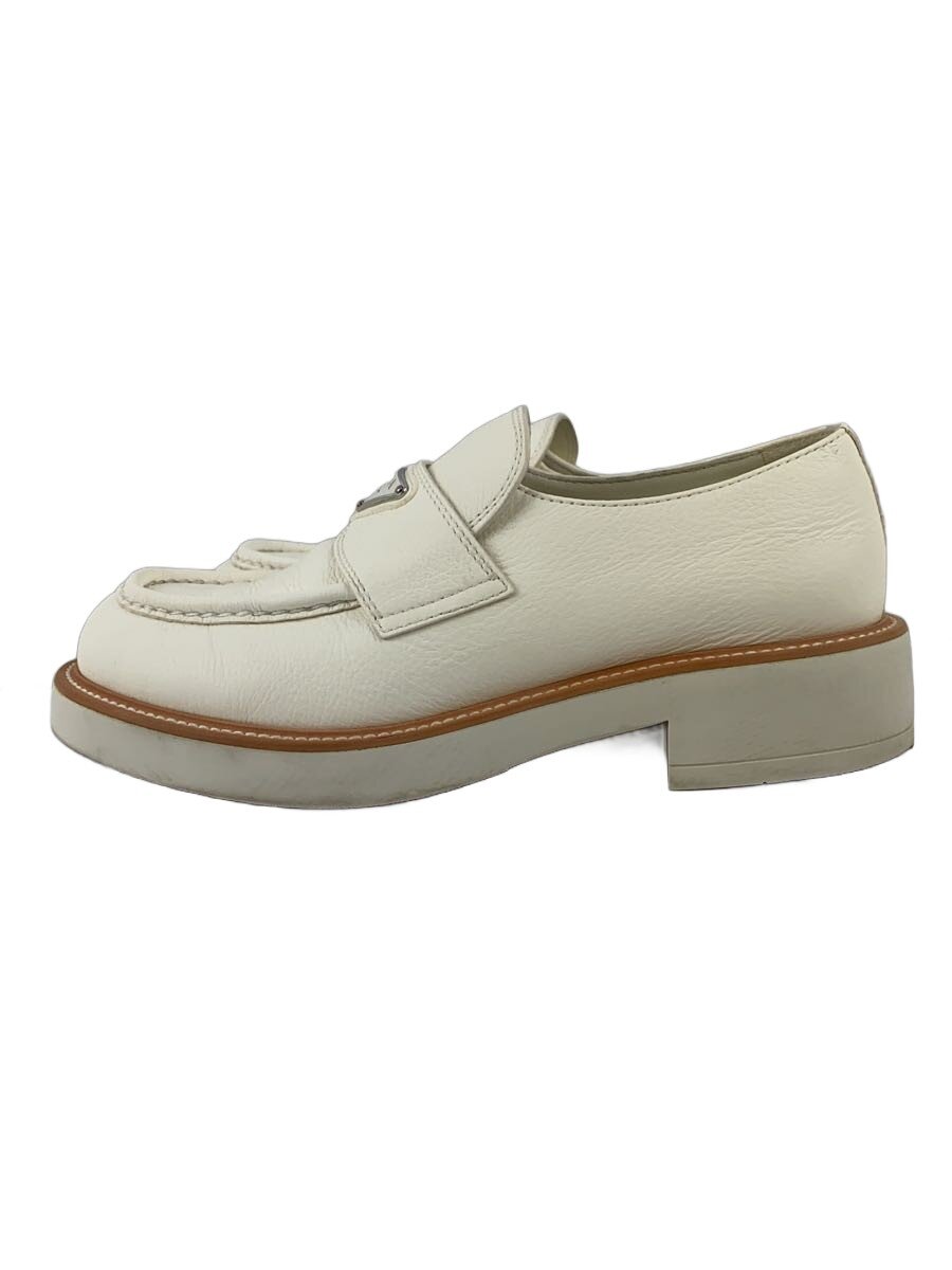 【中古】PRADA◆トライアングルロゴレザーローファー/置き目毛革/UK6.5/WHT/なめし革/2DE144【シューズ】