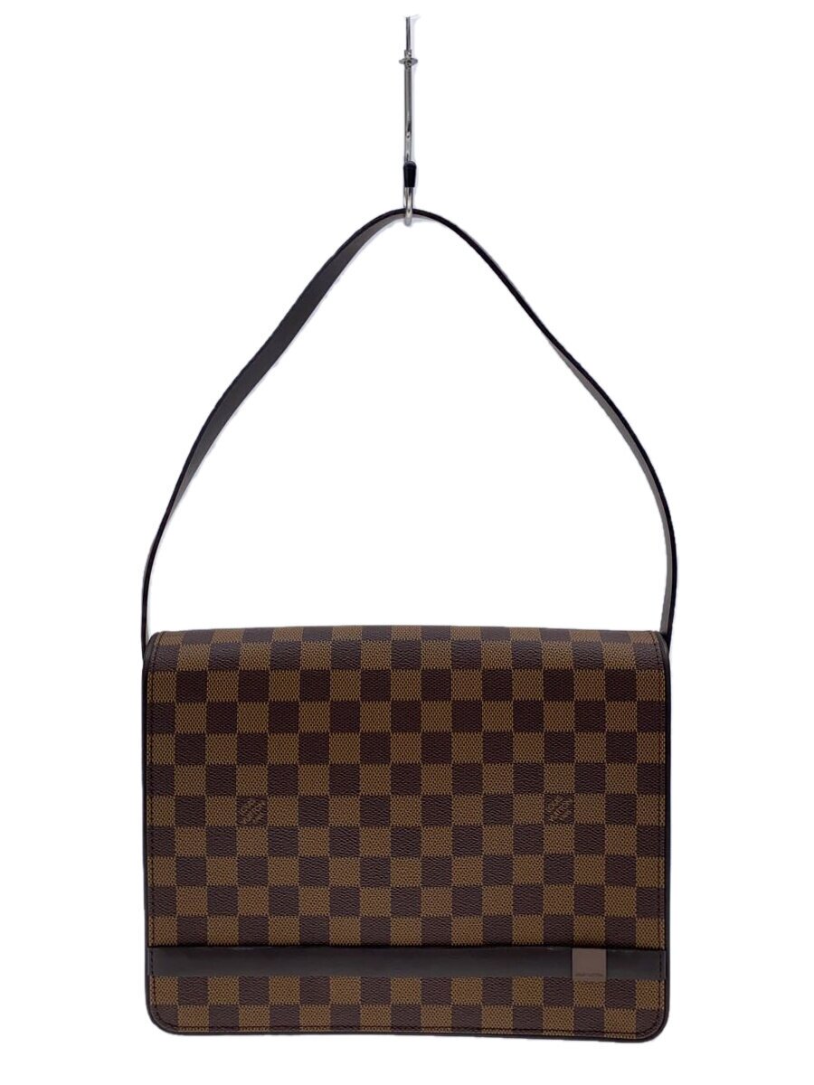 【中古】LOUIS VUITTON◆トライベッカ・カレ_ダミエ・エベヌ_赤銅色/なめし革/赤銅色/総柄【御徒面子】