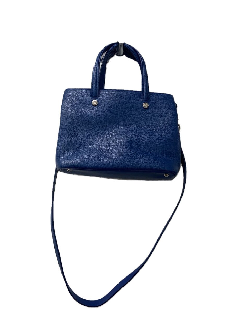 【中古】LONGCHAMP◆ル・フローネ/TOP HANDLE/なめし革/NVY/無地【御徒面子】