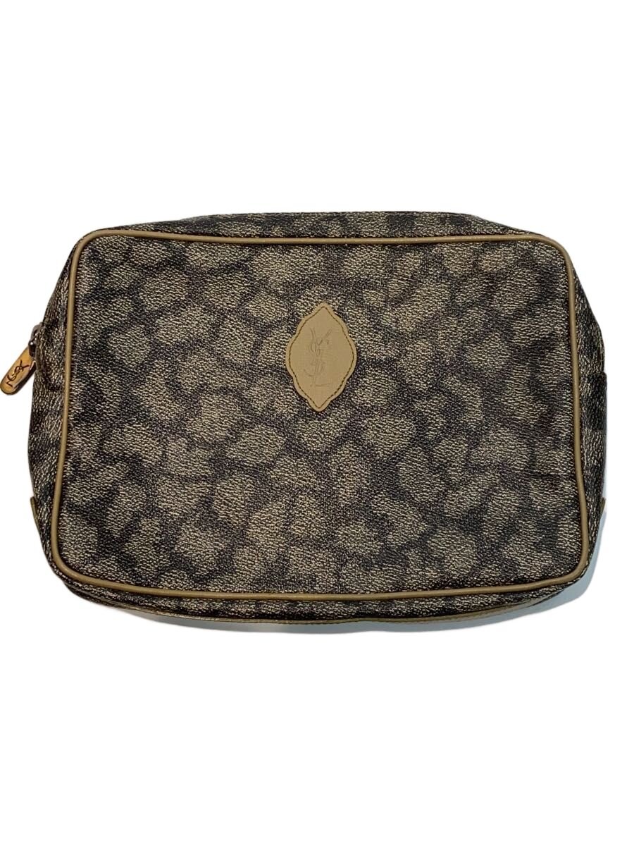 【中古】YVES SAINT LAURENT◆2塁手御徒面子/なめし革/BEG/総柄【御徒面子】