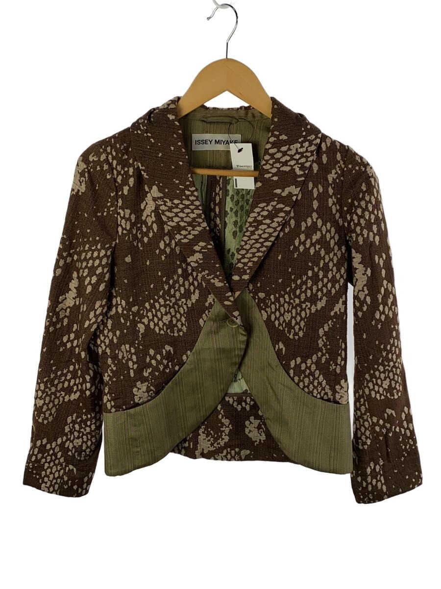 【中古】ISSEY MIYAKE◆ジャガードジャケット/2/ポリエステル/赤銅色/総柄/IM91FD024【レディースお召しもの】