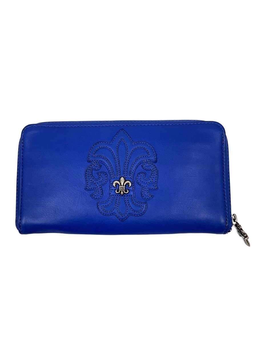 【中古】CHROME HEARTS◆BS太陽フレアかざり付けるラウンドジップレザーウォレット/長札入れ/青色/15268-250512-0439/? NULL ?【服飾雑貨他】