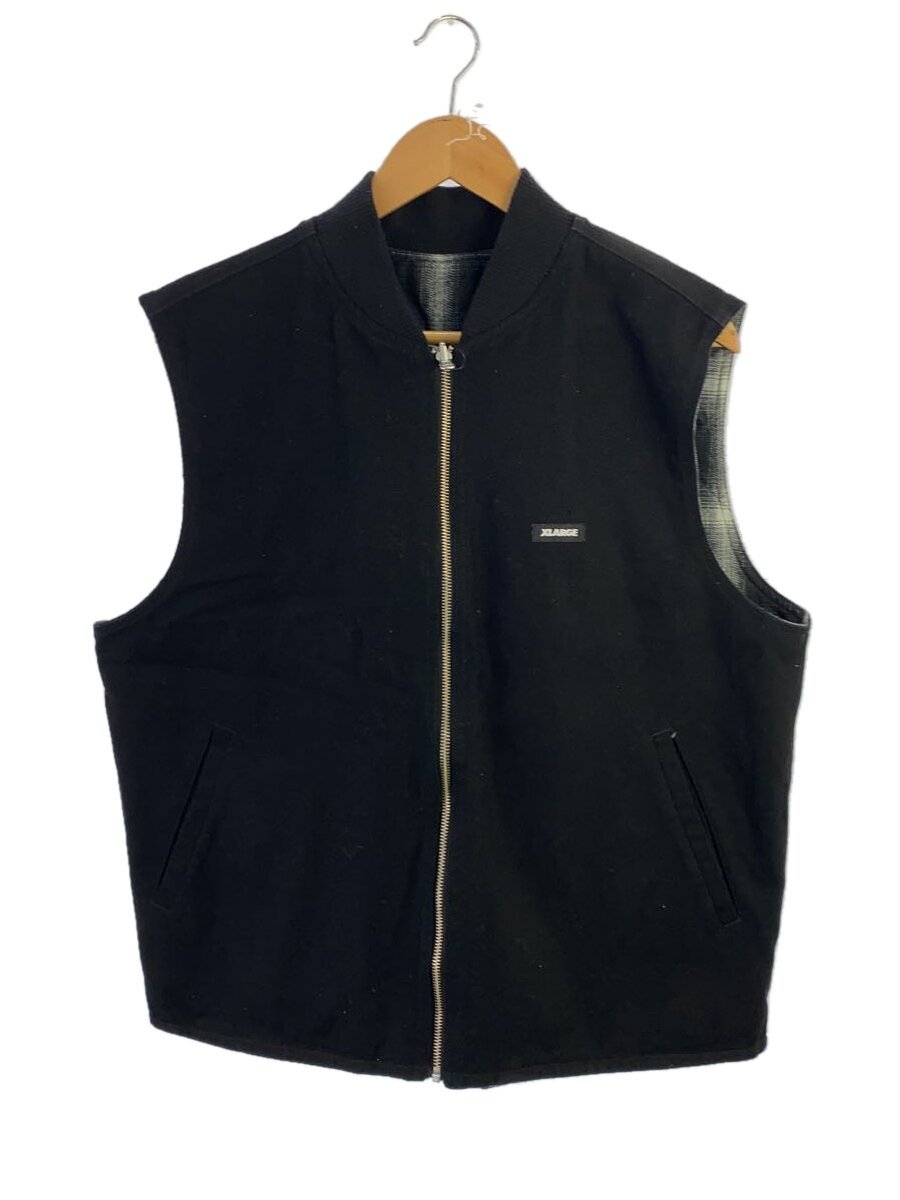 【中古】X-LARGE◆リバーシブルチェックベスト/L/ポリエステル/黒いこと/無地/101233021005【メンズウェア】