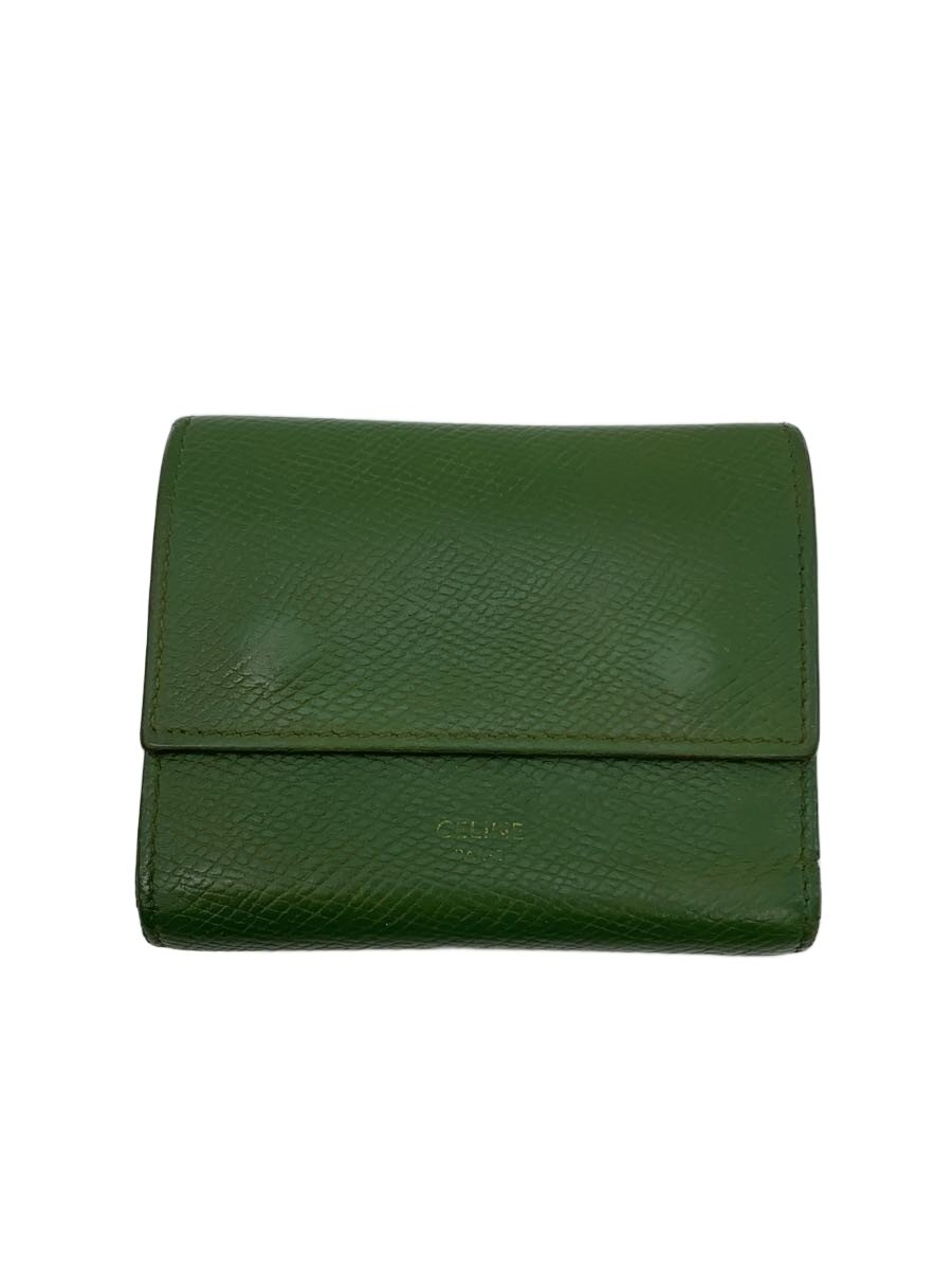 【中古】CELINE◆3つ折り銭入れ/なめし革/GRN/レディース【服飾雑貨他】