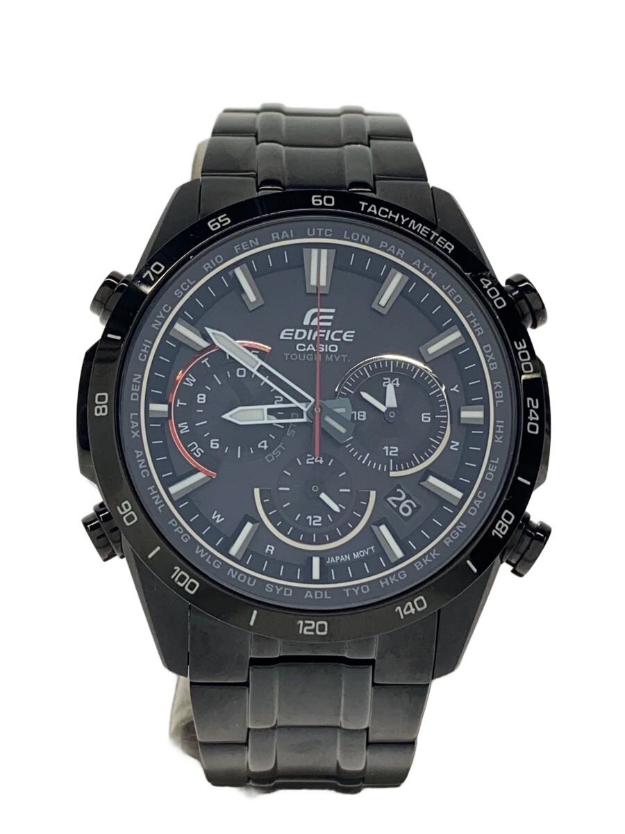 【中古】CASIO◆ソーラーウオッチ・EDIFICE/アナログ/BLK【服飾雑貨他】