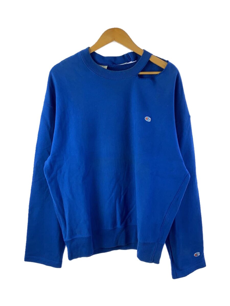 【中古】VETEMENTS◆×Champion/CUT OUT NECKLINE SWEATSHIRT/L/綿織物/BLU【メンズウェア】