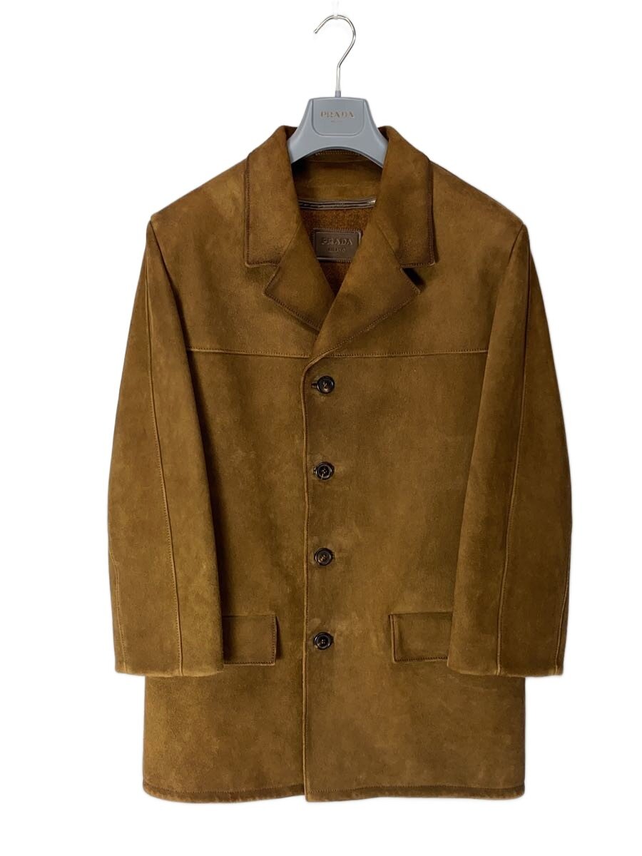【中古】PRADA◆23AW/鉄道車両厚地の外套/子ヒツジなめし革/厚地の外套/44/羊革/BRW/無地【メンズウェア】