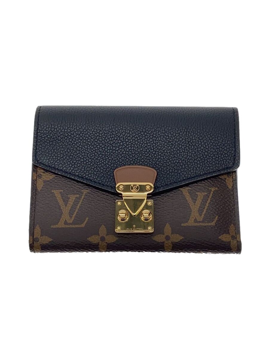 【中古】LOUIS VUITTON◆ポルト・フォイユ・パラス・コンパクト_トリヨン_モノグラム・キャンバス_BLK/牛革/BLK/総柄/メ【服飾雑貨他】