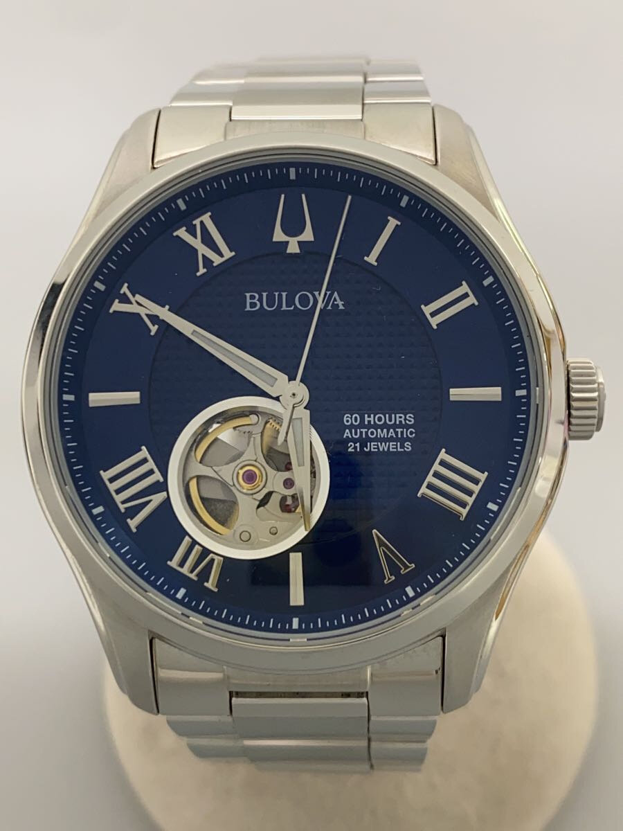 【中古】BULOVA◆古典派音楽 ウイル米トン/自動小銃巻ウオッチ/アナログ/ステンレス鋼/NVY/SLV/96A218【服飾雑貨他】