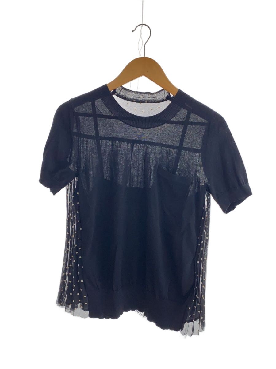 【中古】sacai◆20SS/筋目/一点/シアー/半袖トップ/1/綿織物/BLK/20-05069【レディース御召しもの】