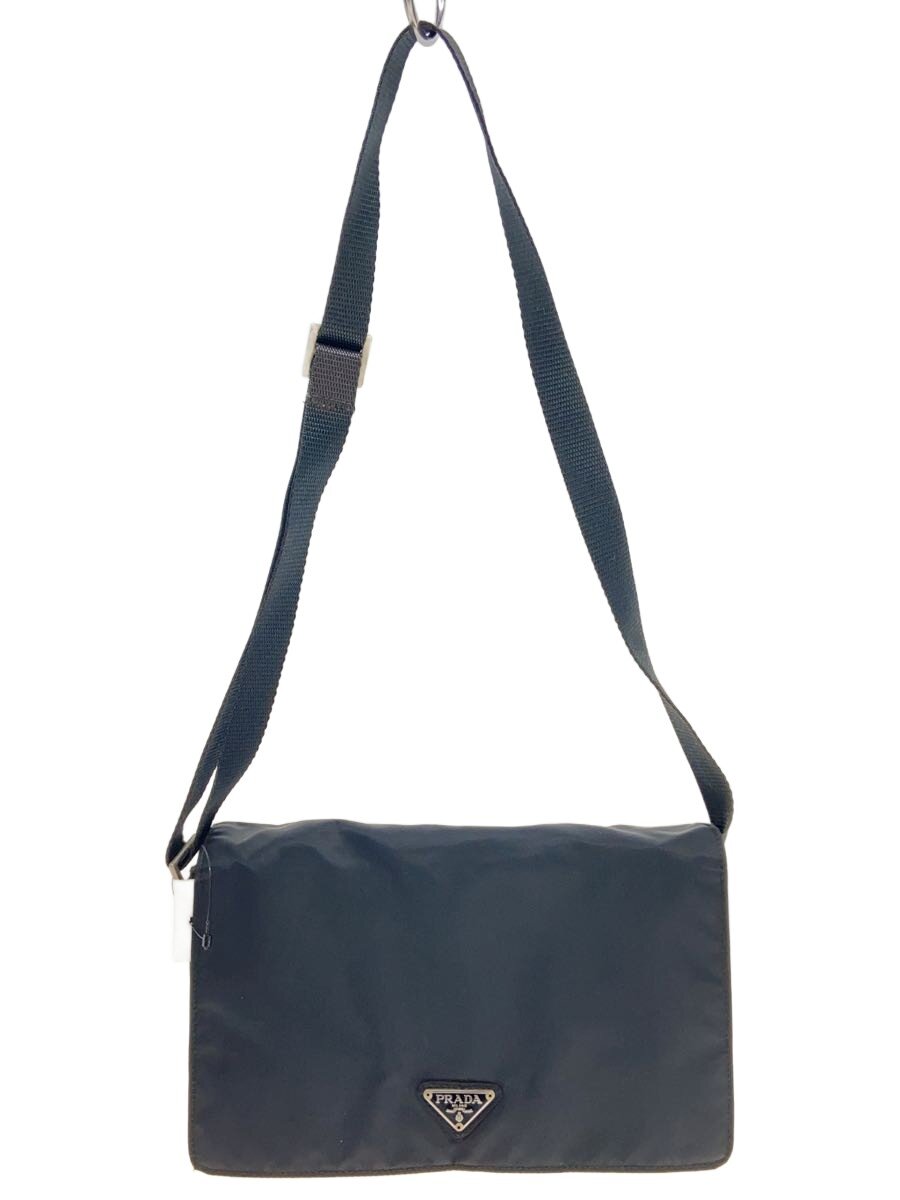 【中古】PRADA◆ショルダーバッグ/ナイロン/BLK/角スレ有【御徒面子】