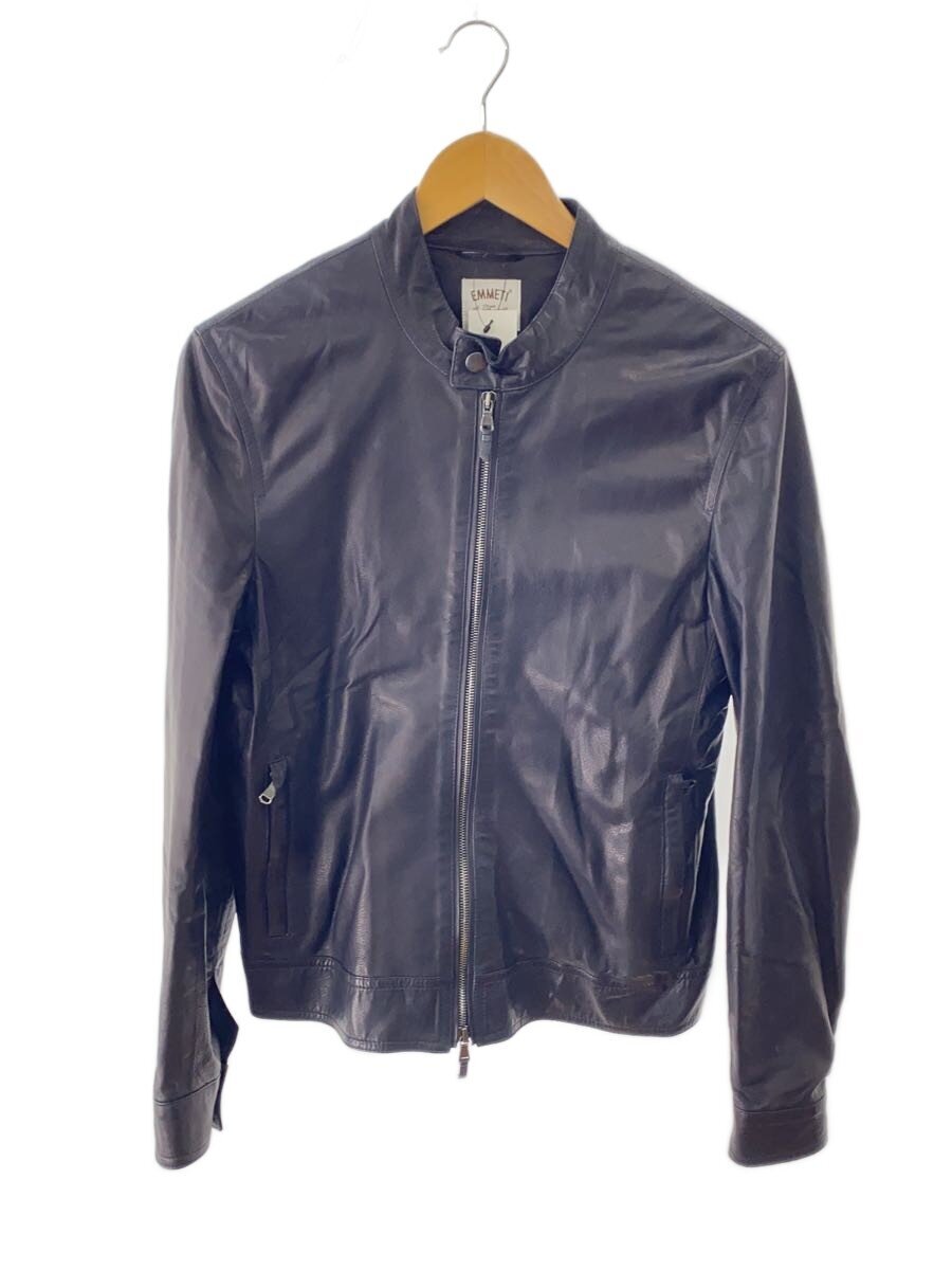 【中古】EMMETI◆イタリア共和国製/LAMBSKIN/シングルライダース/なめし革上衣/46/なめし革/BLK/無地【メンズウェア】