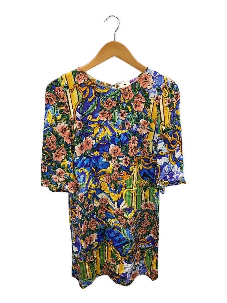 【中古】DOLCE\u0026GABBANA◆7分袖衣装/42/ポリエステル/BLU/総柄/F6BC1T//【レディース御召しもの】