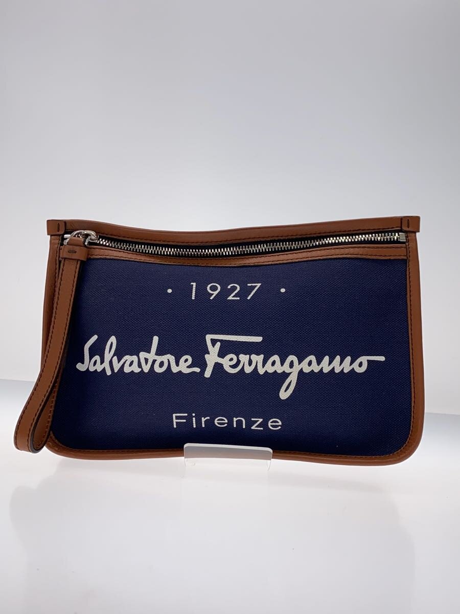 【中古】Salvatore Ferragamo◆合切袋/--/NVY【御徒面子】