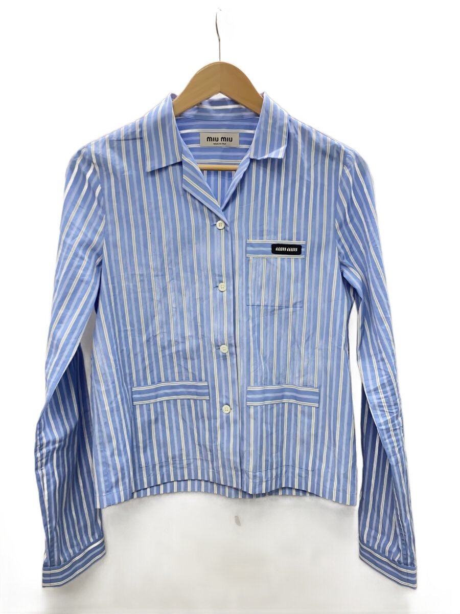 【中古】MIU MIU◆長袖プルオーバー/36/綿織物/BLU/縞模様/MK1888 S000 173Z【レディースお召しもの】