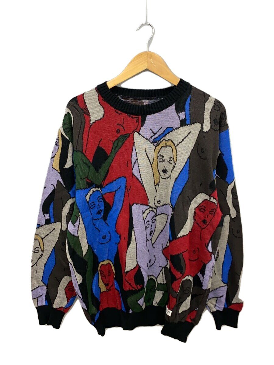 【中古】WACKO MARIA◆22ss/編み物/XL/綿織物/BLK/百女柄図/KNIT JAQUARD SWEATER//【メンズウェア】