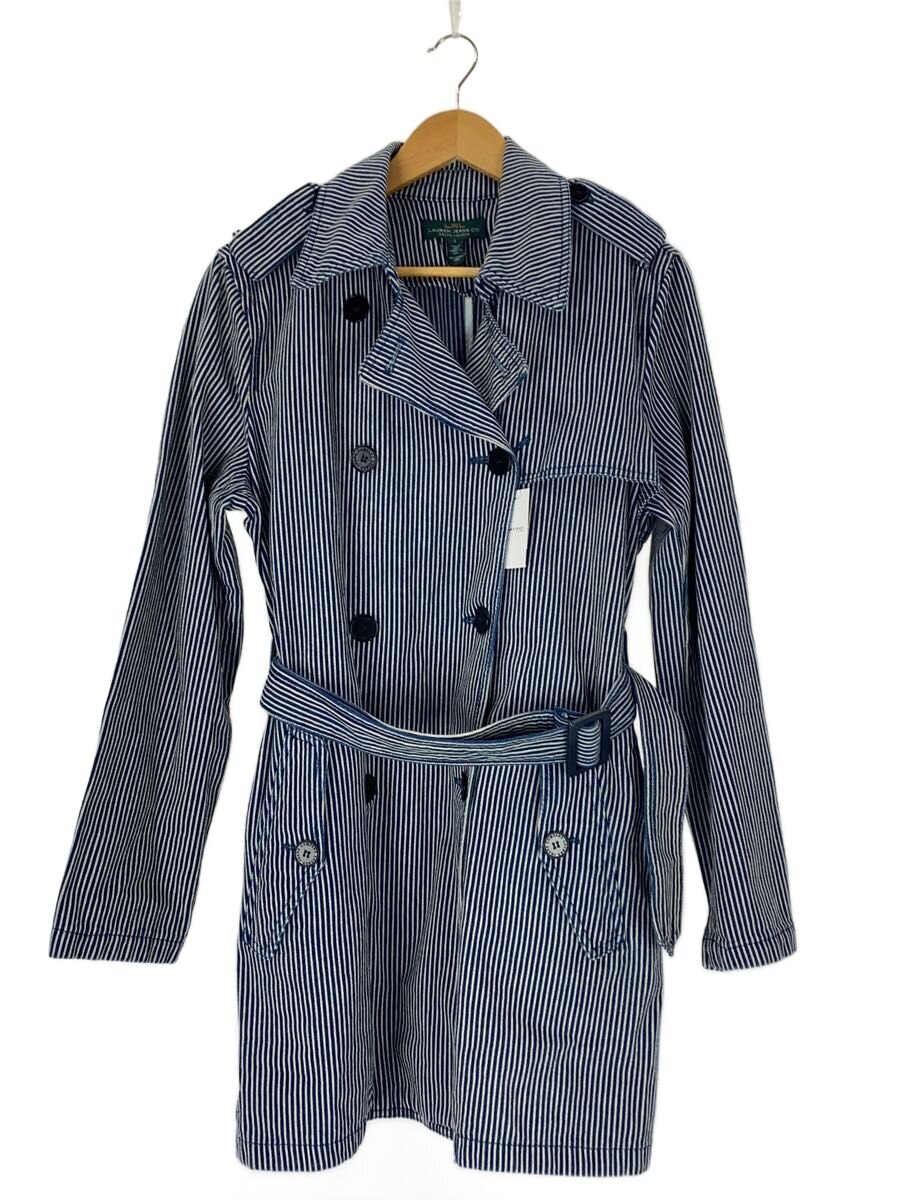 【中古】LAUREN RALPH LAUREN◆ヒッコリーストライプトレンチコート/M/綿織物/NVY/縞模様【レディース御召しもの】