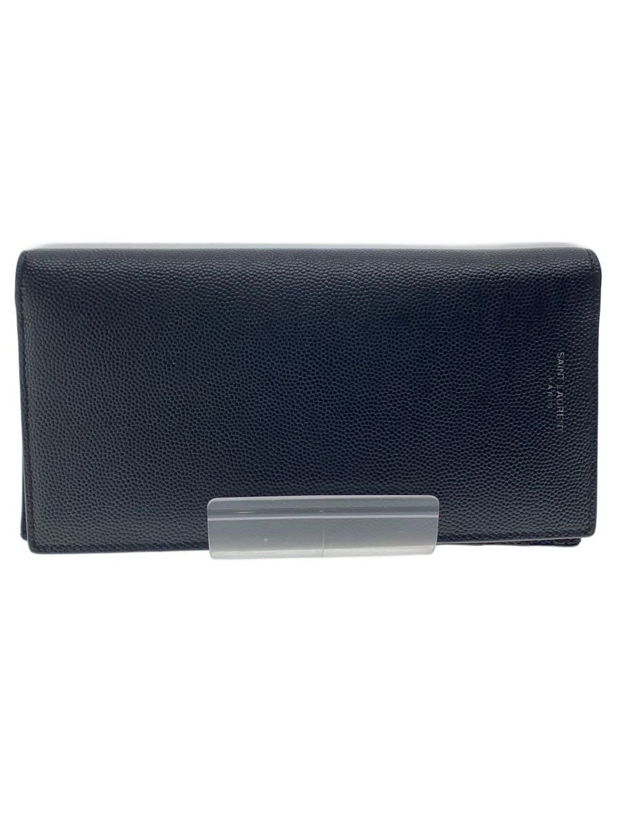【中古】SAINT LAURENT◆長札入れ/なめし革/BLK/無地/メンズ/396308/ロゴタイプ擦れ【服飾雑貨他】