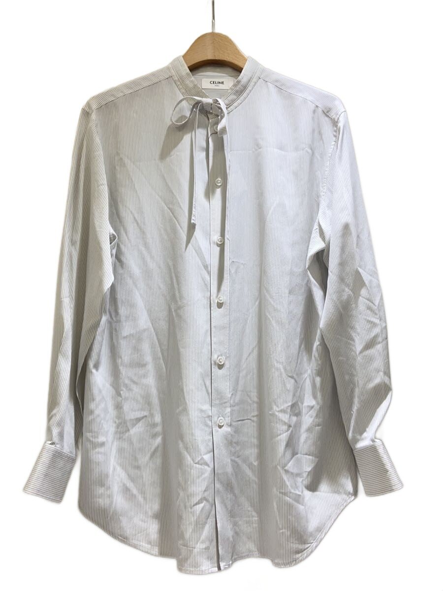 【中古】CELINE◆襟元汚れた状態/黄ばみ/ティーシャツ/2C784109I/40/絹地/WHT/縞模様【レディース御召しもの】