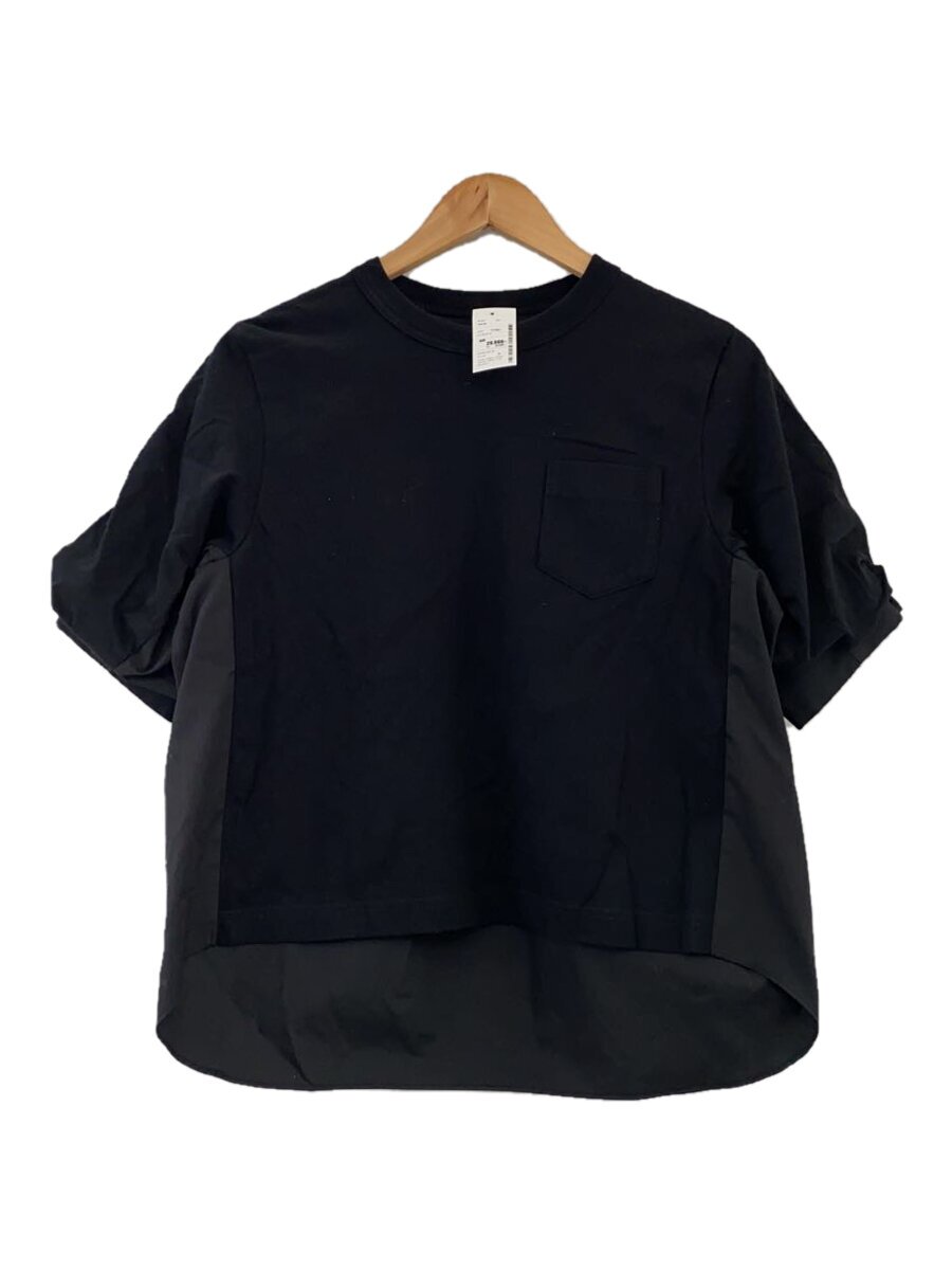 【中古】sacai◆Cotton Poplin x Cotton Jersey T-Shirt/1/綿織物/BLK/24-07311【レディース御召しもの】