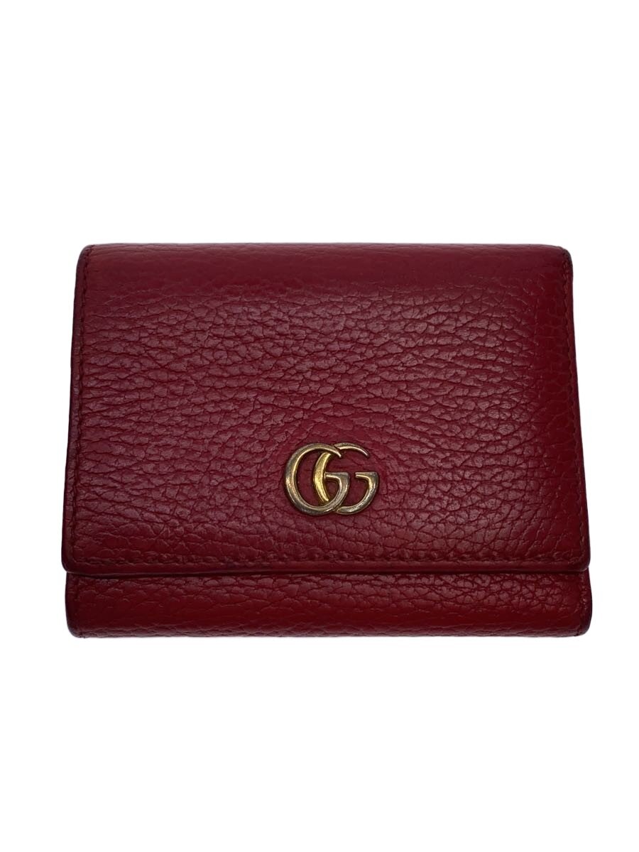 【中古】GUCCI◆3つ折り札入れ_GGマーモント/なめし革/RED/レディース【服飾雑貨他】