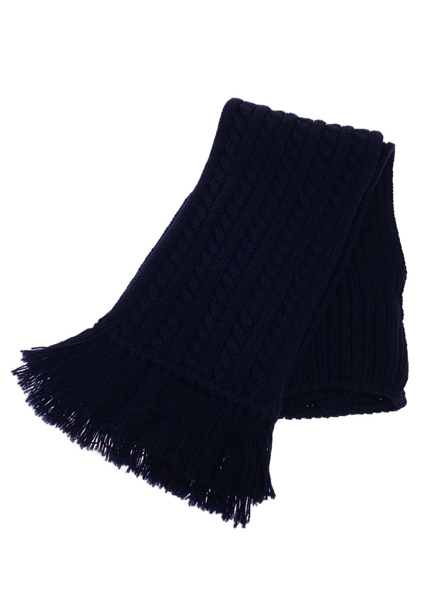 【中古】PRADA◆Triangle Logo Turtle Neck Wool Fringe Muffler/米国海軍//【服飾雑貨他】