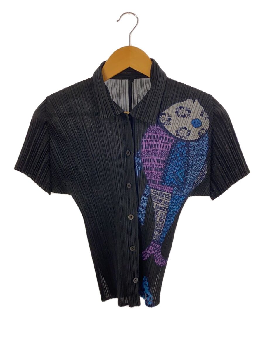 【中古】PLEATS PLEASE ISSEY MIYAKE◆半袖ブラウス/3/ポリエステル/BLK/総柄/pp33-jj633/フィッシュプリント【レディースウェア】｜2ｎｄ STREET 店