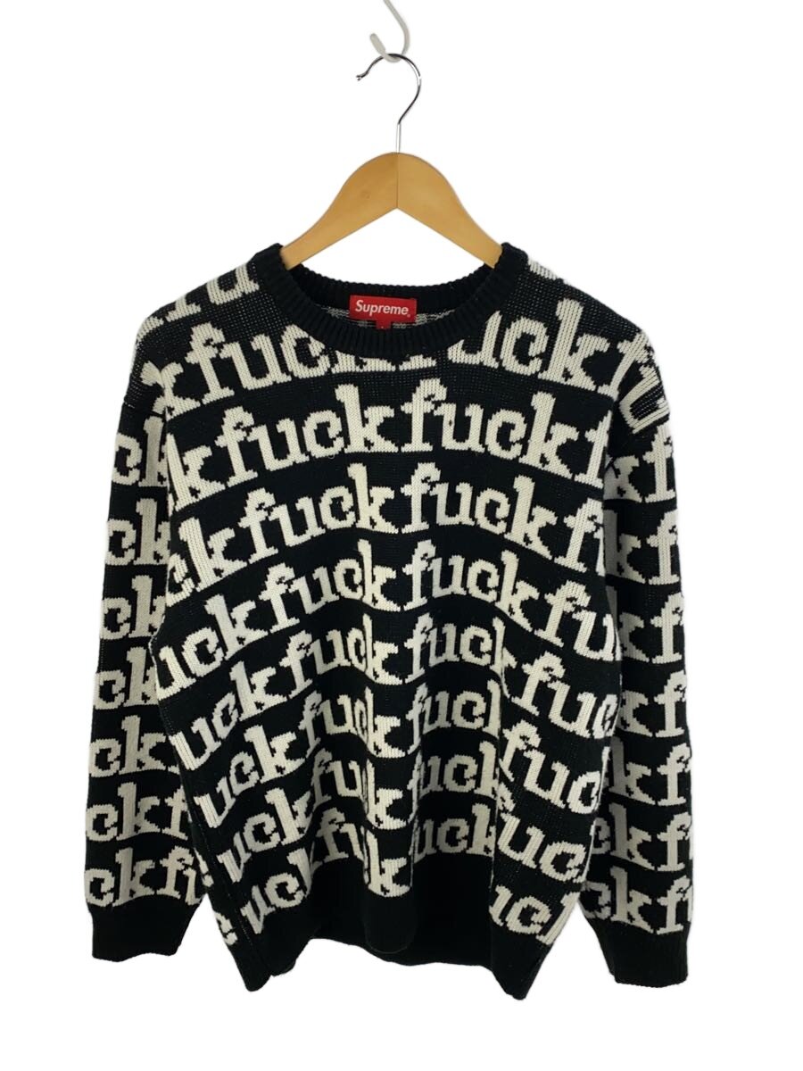 【中古】Supreme◆FUCK SWEATER/編み物・プルオーバー(朦々たる)/L/アクリル樹脂/BLK/総柄【メンズウェア】