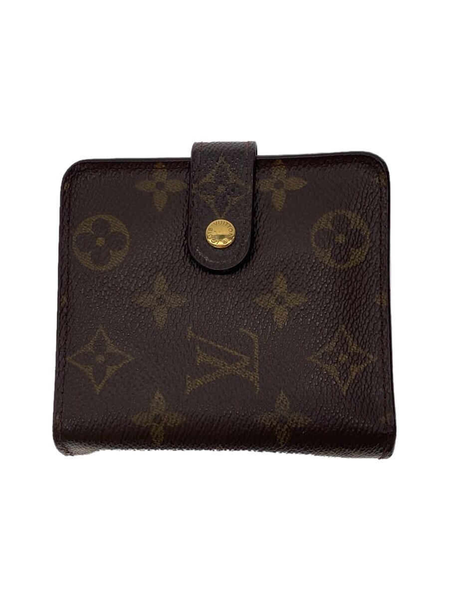 【中古】LOUIS VUITTON◆コンパクト・ジップ_モノグラム・キャンバス_BRW/PVC/BRW/レディース【服飾雑貨他】