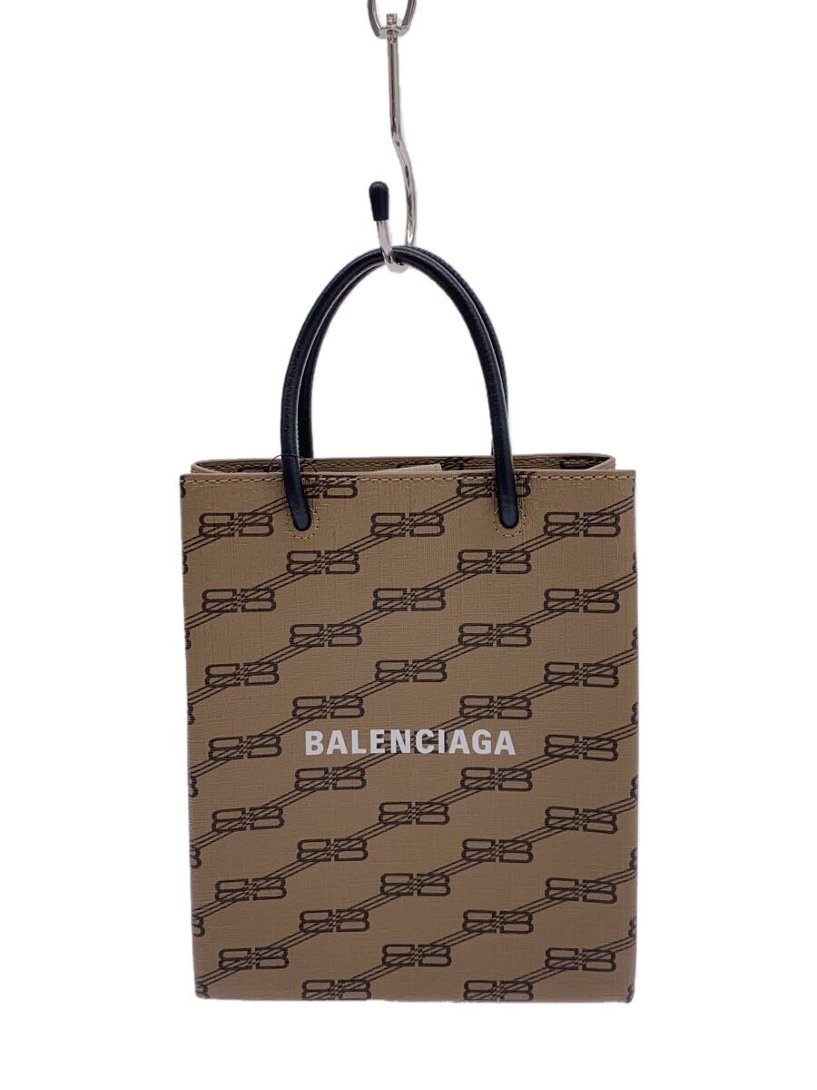 【中古】BALENCIAGA◆ラージショッピングバッグ/ショルダーバッグ/なめし革/BRW/総柄/693805【御徒面子】
