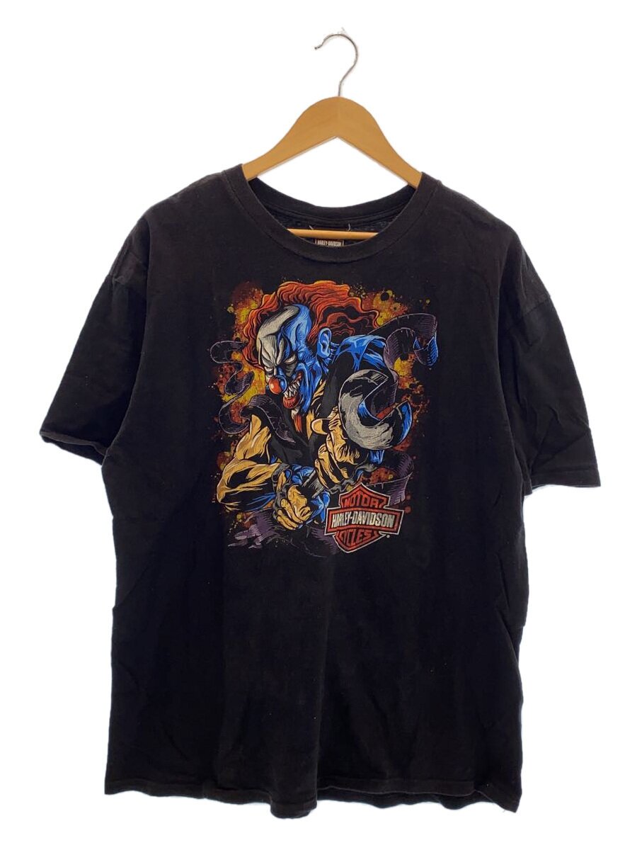 【中古】HARLEY DAVIDSON◆両面刷り上げる/ピエロ/ティーシャツ/XL/綿織物/BLK/刷り上げる//【メンズウェア】