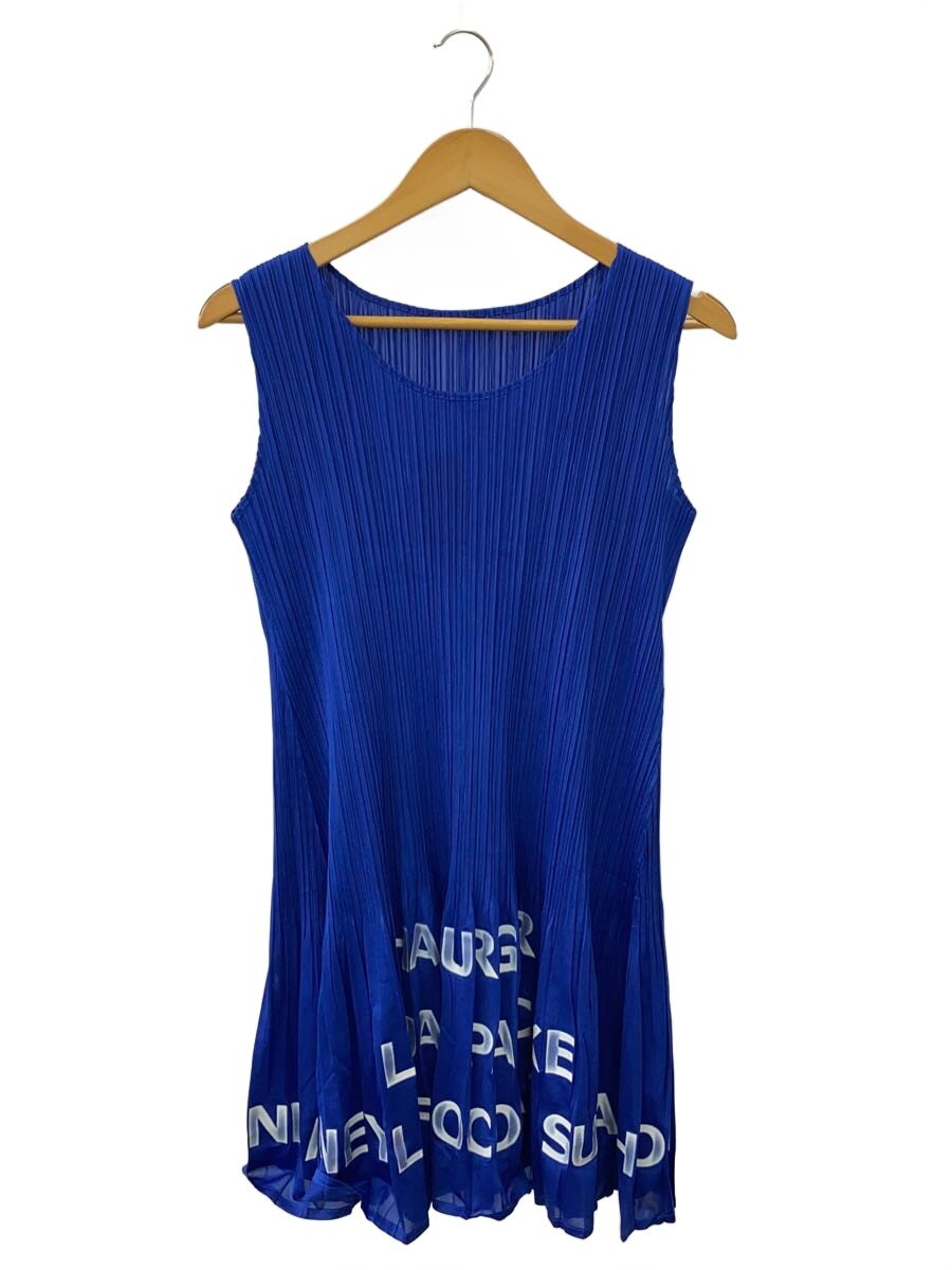 【中古】PLEATS PLEASE ISSEY MIYAKE◆裾HAMBURGER字母ノースリーブ衣裳/3/ポリエステル/BLU/PP41-JK751//【レディース御召しもの】