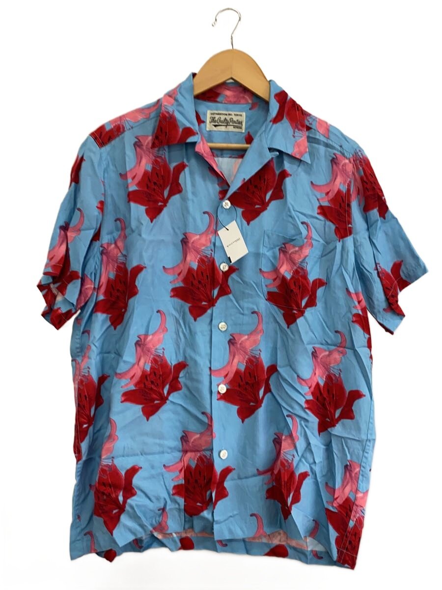 【中古】WACKO MARIA◆HAWAIIAN SHIRT S/S/アロハ/ハワイアン/半袖ティーシャツ/公々然たる色合い/M/人絹/BLU//【メンズウェア】