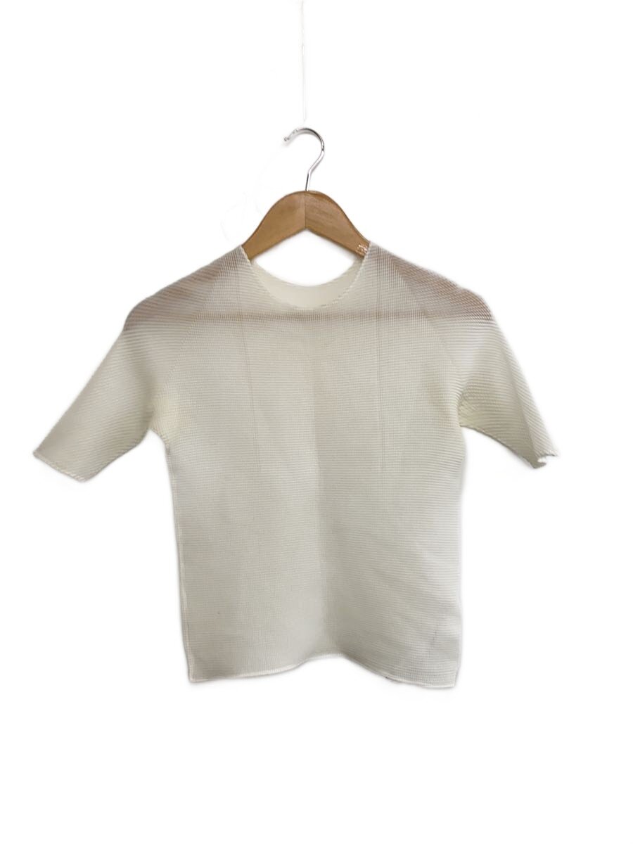 【中古】ISSEY MIYAKE◆筋目/t./半袖カットソー/3/ポリエステル/WHT//【レディース御召しもの】