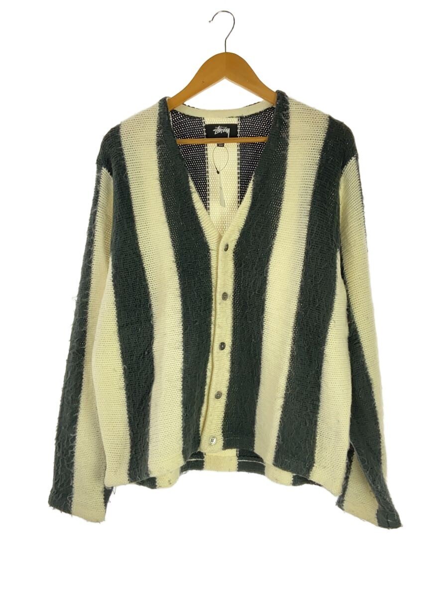 【中古】STUSSY◆ジレー(朦々たる)/M/アクリル樹脂/WHT/縞模様/117186【メンズウェア】