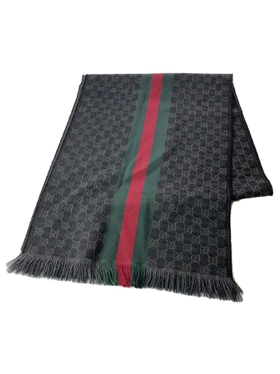 【中古】GUCCI◆えり巻き/羊毛/BLK/総柄/レディース【服飾雑貨他】
