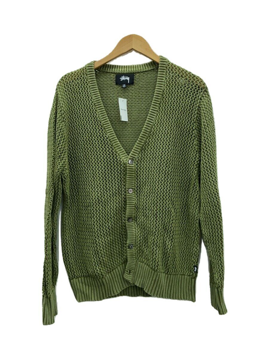 【中古】STUSSY◆LOOSE GAUGE CARDIGAN/ジレー(朦々たる)/M/綿織物/GRN【メンズウェア】