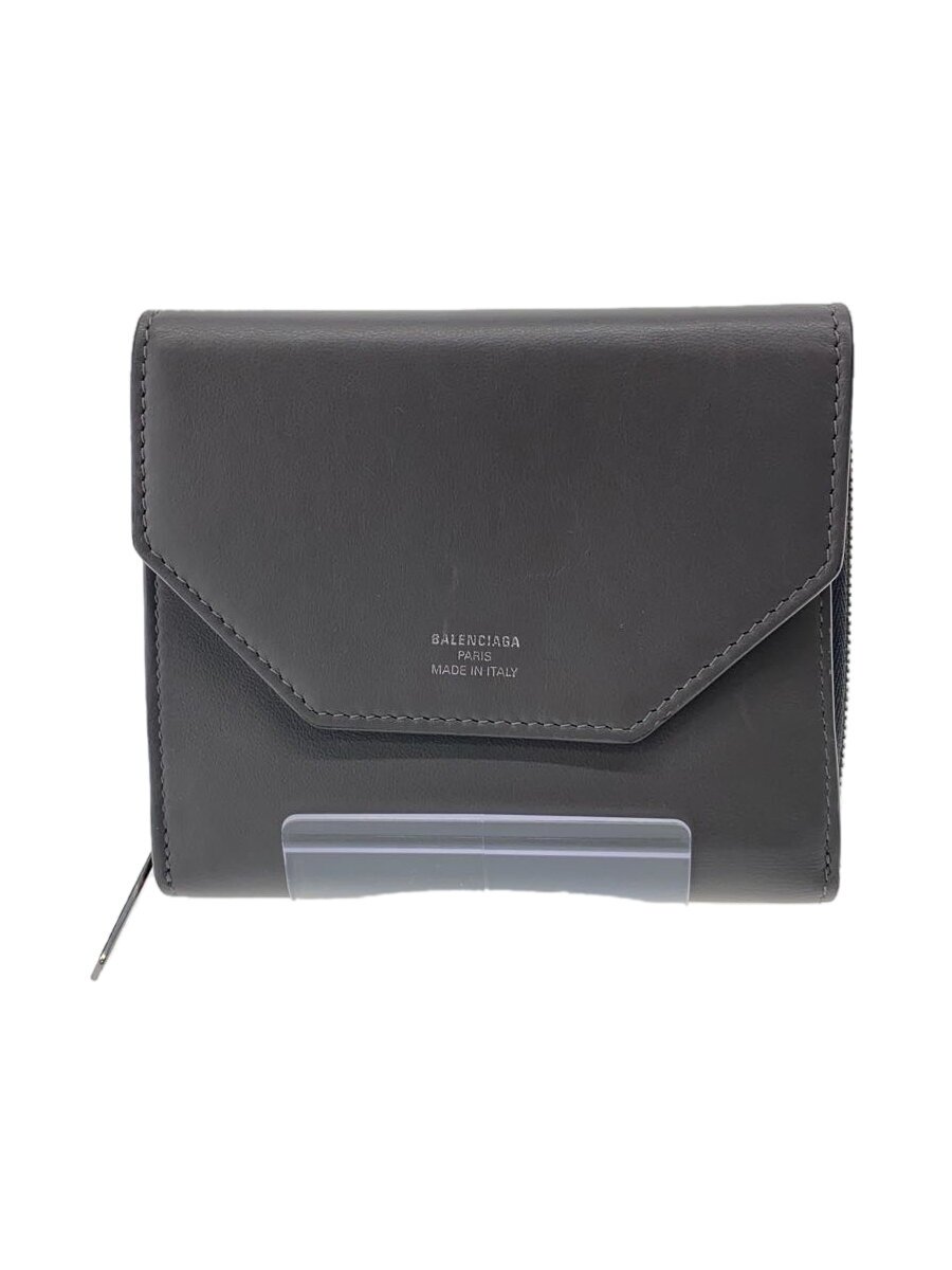 【中古】BALENCIAGA◆3つ折り紙入れ/なめし革/GRY/レディース/753762【服飾雑貨他】