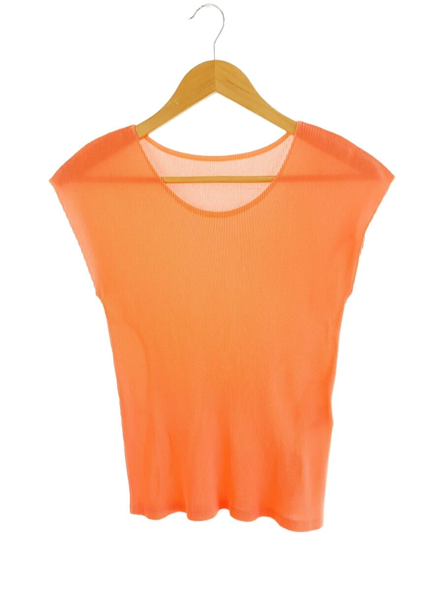 【中古】PLEATS PLEASE ISSEY MIYAKE◆ノースリーブカットソー/3/ポリエステル/ORN/無地/PP51FK292【レディースお召しもの】