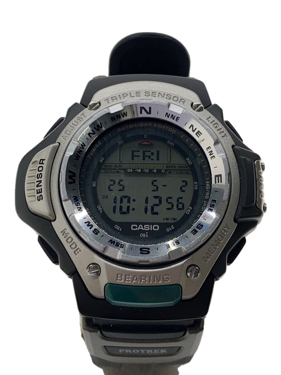 【中古】CASIO◆ウオッチ/デジタル/天然ゴム/GRY/BLK/PRT-60【服飾雑貨他】
