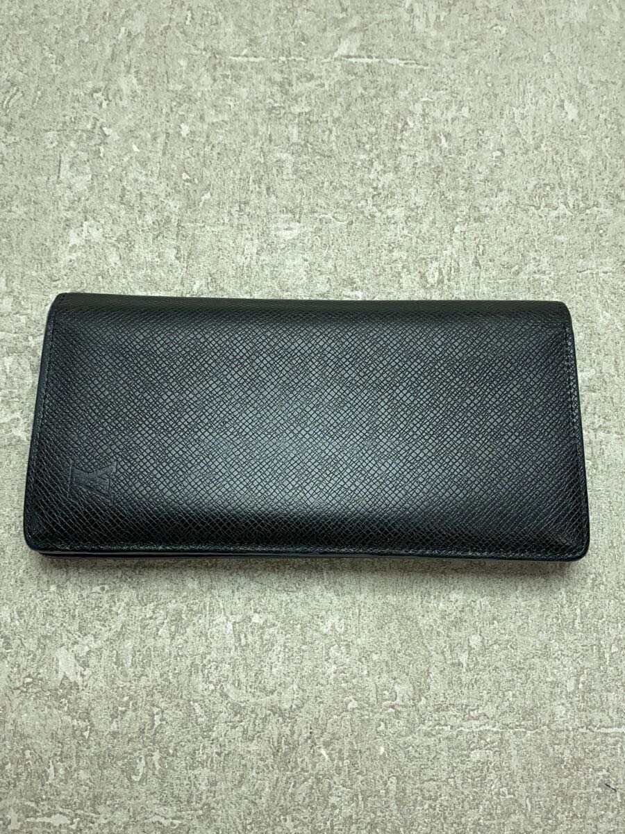 【中古】LOUIS VUITTON◆ポルト・フォイユ・プラザ_タイ王国ガ_BLK/なめし革/BLK/メンズ【服飾雑貨他】