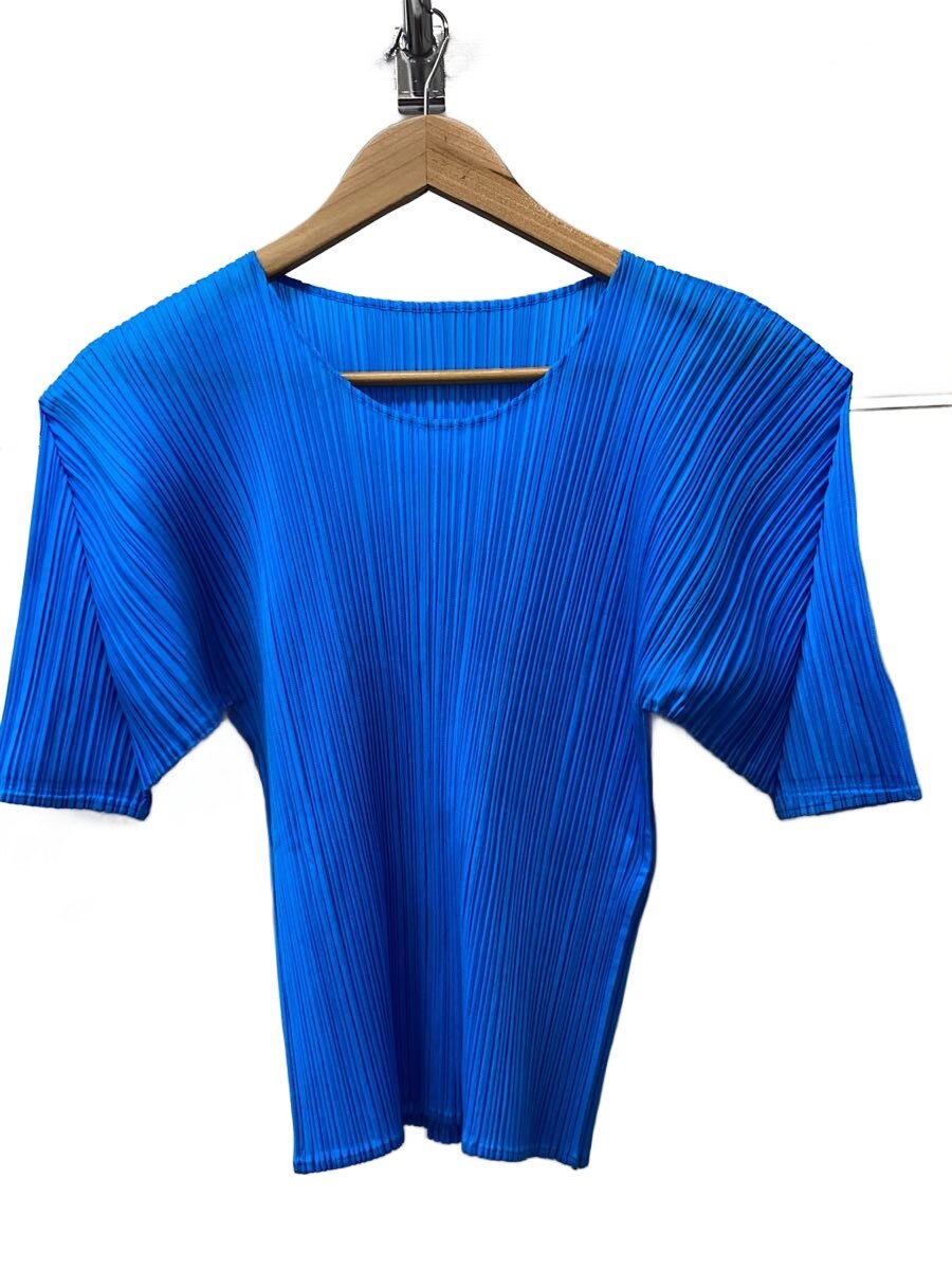 【中古】PLEATS PLEASE ISSEY MIYAKE◆半袖カットソー/4/ポリエステル/BLU/無地/PP97-JK012【レディースお召しもの】