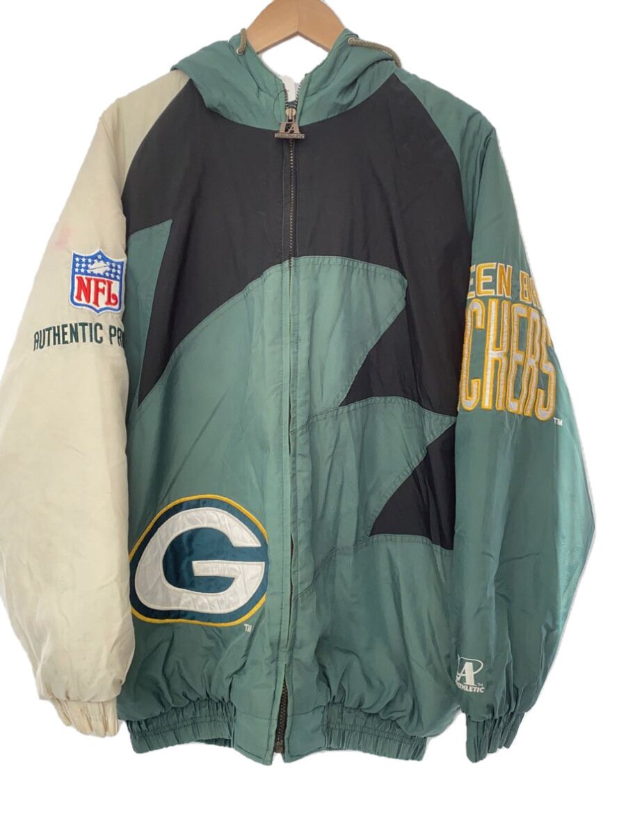 【中古】LOGO ATHLETIC◆90s/NFL/Packers/中綿ナイロンブルゾンジャケットフーディ/L/ナイロン/GRN/無地【メンズウェア】｜2ｎｄ STREET 店